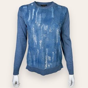 Vintage Y2K Louis Vuitton Silk 3D Sequin Light Blue Long Sleeve Sweater - XS